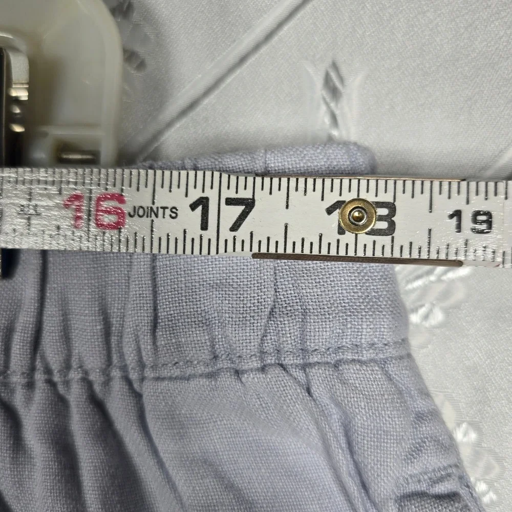 Caribbean Mens 100% Linen Pants 40x32 Light Blue‎ Grey Elastic Waist Drawstring